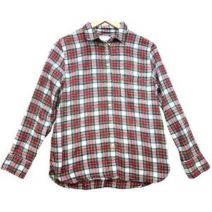 J.Crew Women's Classic-Fit Shirt Snowy Stewart Tartan Flannel Size 10 Red White